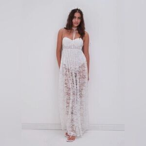 NWT For Love & Lemons Lorena Maxi Dress Floral Tie Strap Corset Dress Sz Medium